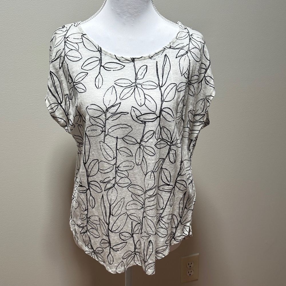 Cynthia Rowley Black and White Leaf Print Blouse